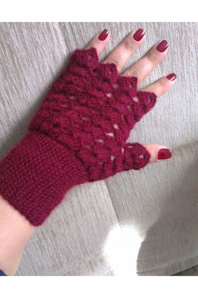 YOS TREND Bordo Renk Desenli Kadın Eldiven