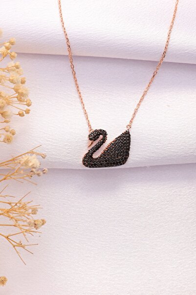 Miavi Silver 925 Ayar Gümüş Siyah Taşlı Kuğu Kolye