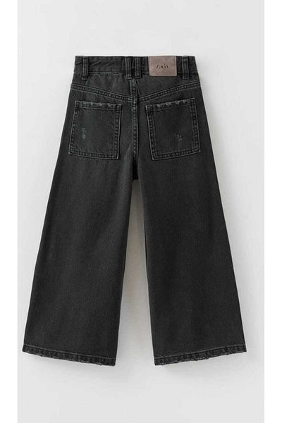 OliveYouMom Girl's Black Ripped Detailed Denim Wide Leg Pants Extreme Wide Leg Jean