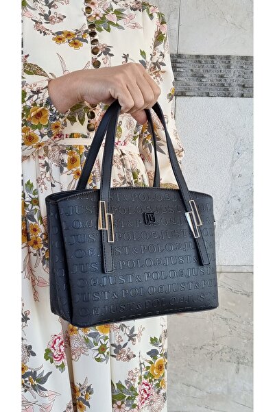 Just Polo حقيبة يد وكتف نسائية باللون الأسود مكونة من 6 أقسام (لعيد الأم).