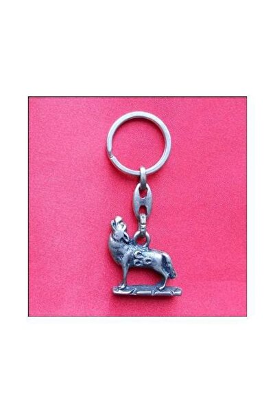 By Leon 1982 Three Crescent Embossed Howling Gray Wolf Keychain
