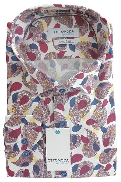 Ottomoda Men's Long Sleeve Digital Printed Regular Fit Shirt 20119 Claret Red