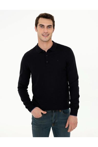 Pierre Cardin Lacivert Slim Fit Basic Triko Kazak