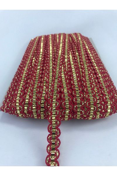Hobigram 5 Meters Packaging Gold Red Detailed Zigzag Water Stone for Ornament Edge Trim – Decorative Ribbon – D