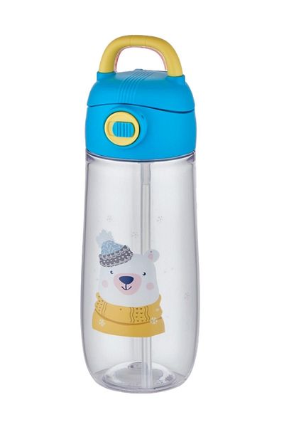Vagonlife 550 Ml Patterned Children's Water Bottle with Straw Locking Lid and Carrying Handle