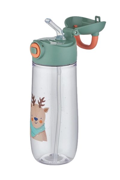 Vagonlife 550 Ml Patterned Children's Water Bottle with Straw Locking Lid and Carrying Handle