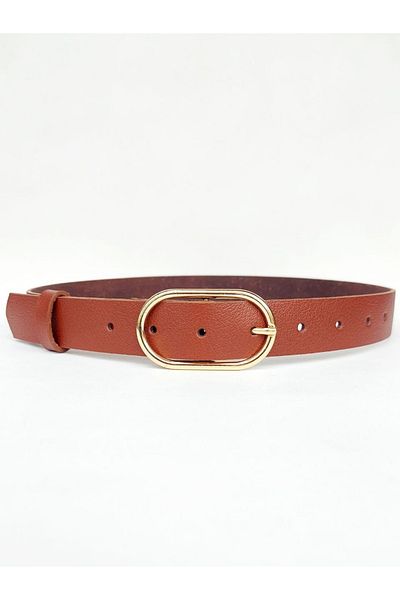 Kemerix 100% Genuine Leather Women's Belt with Gold Buckle