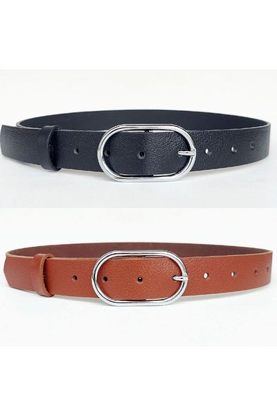Kemerix 100% Genuine Leather 2-Piece Women's Belt with Silver Buckle