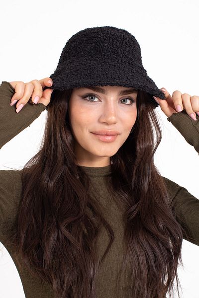 LadyColor Women's Hat Curly Plush Fabric Bucket Model Black