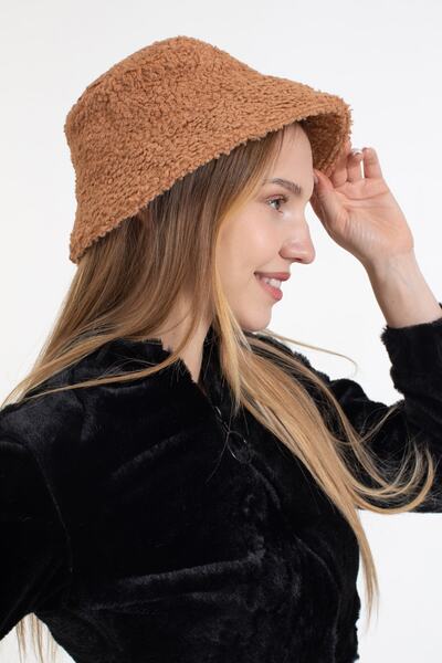 LadyColor Women's Winter Hat Plush Fabric Bucket Model Camel