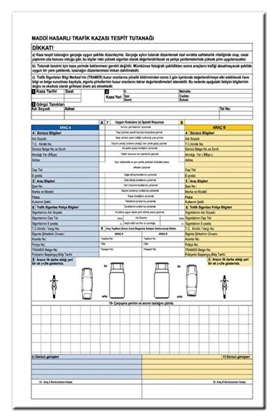 DORU Kaza Hasar Tespit Tutanağı 100'lü Paket (otokopili)