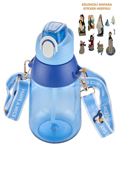 Vagonlife 800 Ml Children's Water Bottle with Straw and Straw and Sticker Gift
