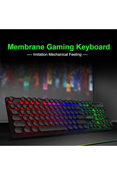 PİNK İTHALAT Oyuncu Klavye Seti Işıklı Çok Renkli Klavye Ak800