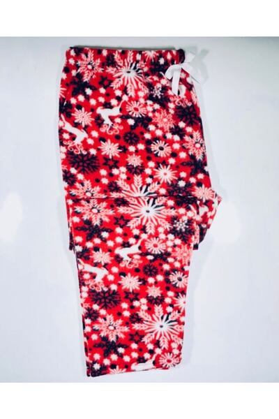 SayaSocks Cepsiz Kırmızı Geyik Desenli Polar Pijama Altı