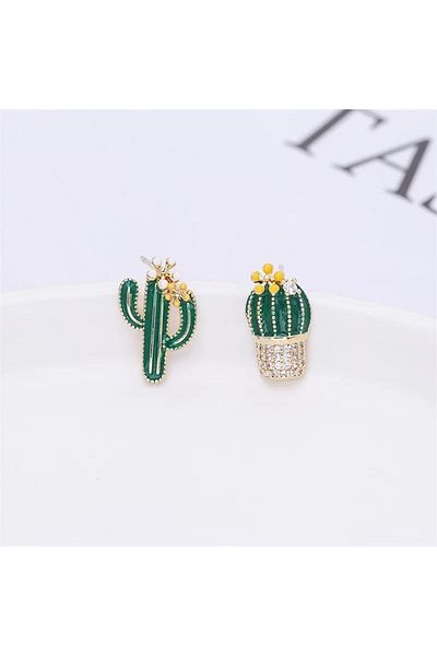 Jaida Moda Women's Green Color Cactus Figured Nails Earrings