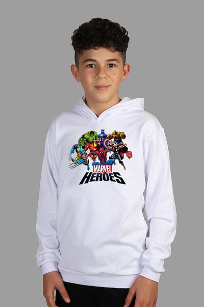 Raf Coll Hanorac cu glugă pentru fete/băieți, cu imprimeu digital Marvel Heroes, cu două fire în interior