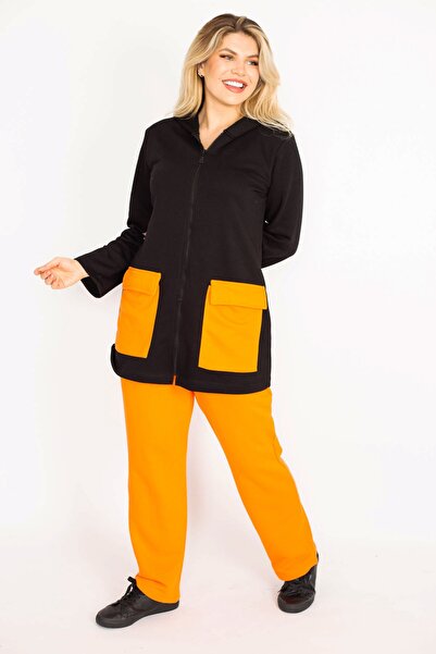 Şans Plus Size Sweatsuit Set - Orange - Relaxed fit