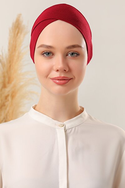 Melodi Scarf Bağlamalı Dikişsiz Çapraz Bone Bordo