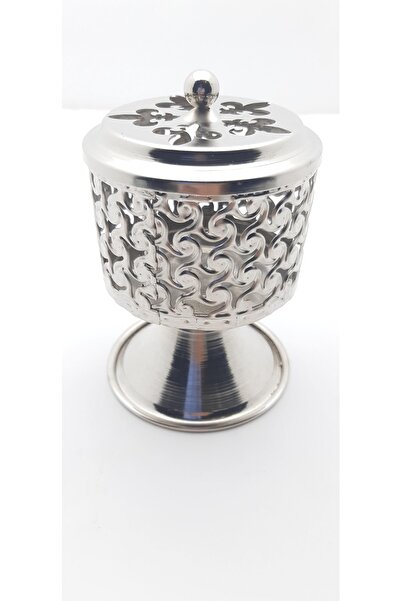 Genel Markalar Dekoratif Şık Gümüş Renkte Kapaklı Metal Tütsülük Model 03