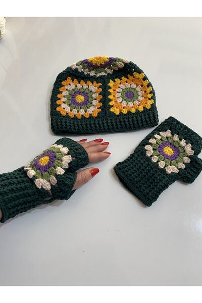 TrendYünEvi Mănuși și beretă tricotate manual