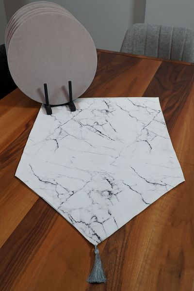 Viemso Marble Patterned Special Design Runner, 6-Piece Charger Plate Case (EXCLUDING WOODEN SUPPLEMENTS)
