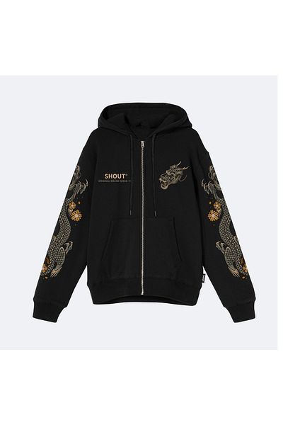 Shout Oversize Limited Edition Flower Dragon Oldschool Unisex Φούτερ με φερμουάρ