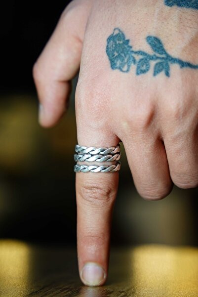 The Collection Gümüş Kaplama Sarmal Model Ayarlanabilir Erkek Yüzük