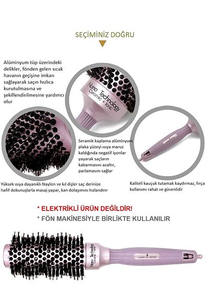 LAND OF MYTH 32 mm Nano Technology Ceramic + Ionic Thermal Blow Dry Hair Brush, Natural Bristle Teeth, Professional Series
