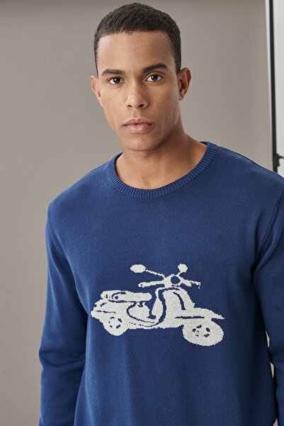 AC&Co / Altınyıldız Classics Ανδρικό πλεκτό πουλόβερ Indigo-a.gr Standard Fit με μοτίβο από 100% βαμβάκι