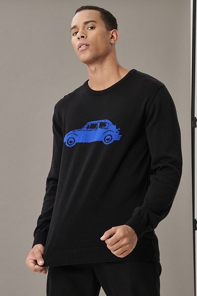 AC&Co / Altınyıldız Classics Men's Black Saks Standard Fit Crew Neck Patterned 100% Cotton Knitwear Sweater