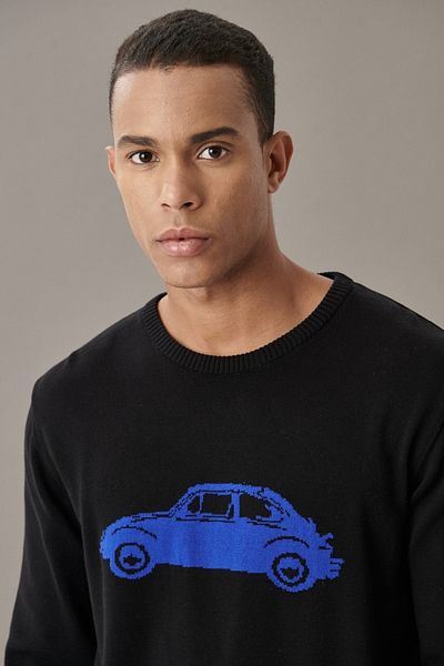 AC&Co / Altınyıldız Classics Men's Black Saks Standard Fit Crew Neck Patterned 100% Cotton Knitwear Sweater