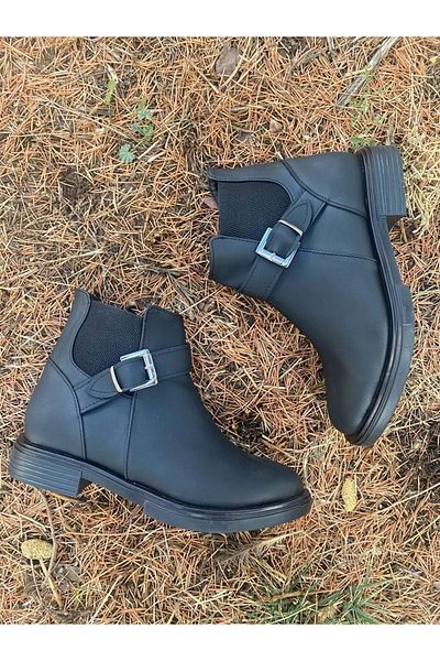 Pabuçhan Ayakkabı&Çanta Pabuçhan 0641 Side Buckle Heelless Boots - Btmk00641-black-40
