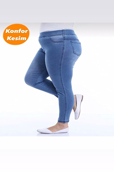 ModamarkReal Kadın Beli Lastikli Kot Tayt Pantolon / Toparlayıcı /konfor Kesim/büyük-küçük-beden Açık Mavi