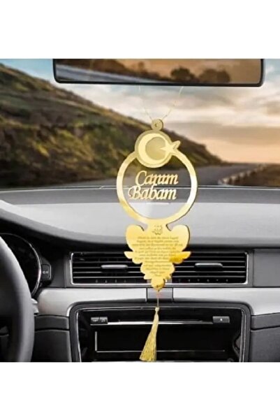Evsay Bayraklı Canım Babam Araba Süsü Pleksi Araba Dikiz Aynası Süsü Gold Hed...