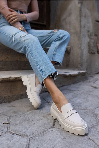 ANGELİNA JONES Mertens Γυναικεία Μπεζ Ματ Δερμάτινα Loafer Παπούτσια