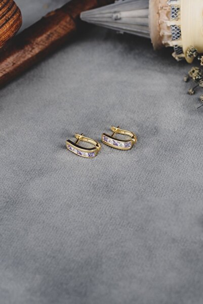 ENCİLİ SİLVER 925 Ayar Gümüş Mor-beyaz Taşlı Model Çocuk J Küpe