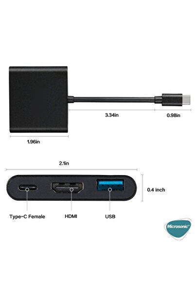 Microsonic Type-c To Hdtv Multi-adapter 3 In 1 Hdmı & Usb & Type-c Macbook Kablo Adaptör Siyah