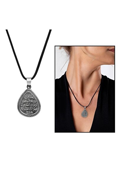 Genel Markalar Üzerinde Kıtmir Duası Yazılı Zarif Ip Zincirli 925 Ayar Gümüş Kadın Cevşen Kolye