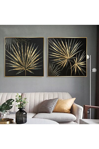 Markazip Altın Metal Çerçeveli 70x70cm Ikili Kanvas Tablo H61-k-a