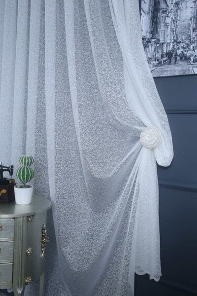 PERDECITY Sand Pattern Jacquard Tulle Curtain 1/2 Sparse Pleat 300x260 cm