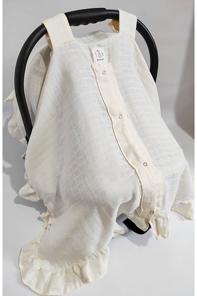 mommüslin Cream Muslin Ruffle Stroller Cover