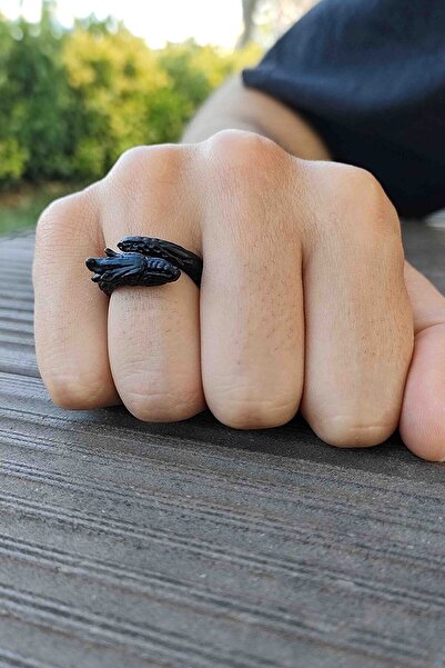 TREND COLLECTİON Matte Black Dragon Model Adjustable Men's Ring
