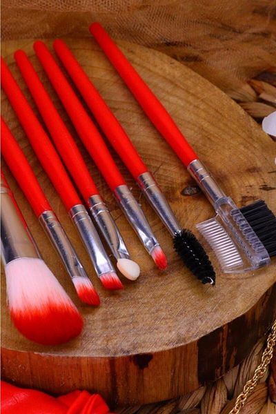 MUJGAN 7-Piece Bag Brush Set Red