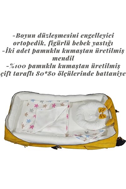 Genel Markalar Anne Bebek Çantalı Babynest Bebek Çantası Taşına Bilir Ebeveyn Yanı Reflü Yatağı Sarı
