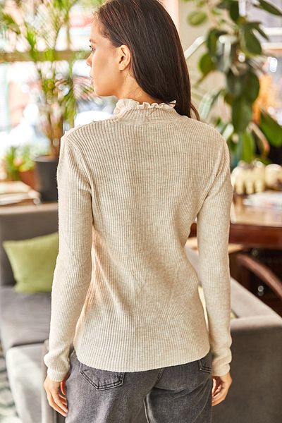 Olalook Women's Stone Shaped Collar Detailed Knit Blouse KZK-19000470