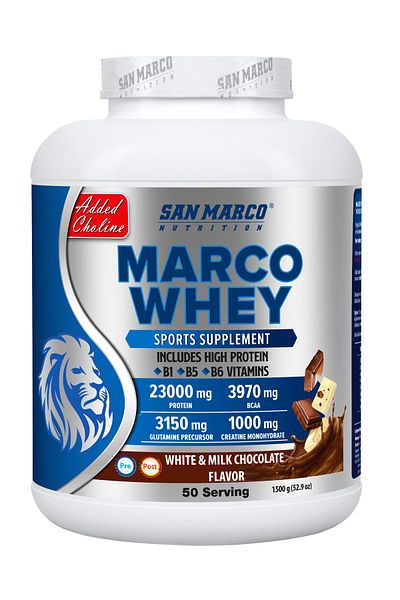 SANMARCO NUTRITION Marco Whey Protein - White and Milk Chocolate Flavored Powder, 1500 gr