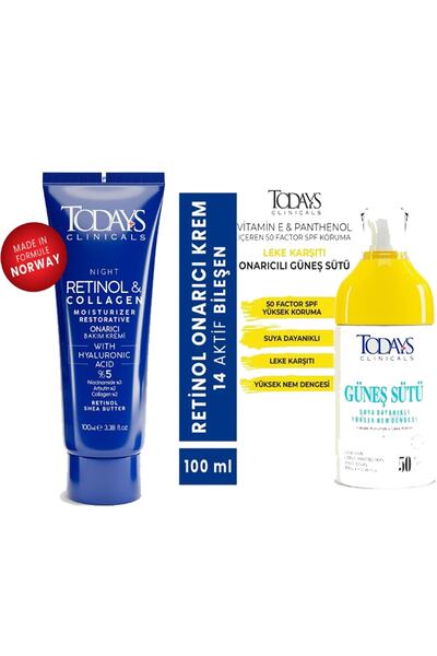 TODAYS CLİNİCALS Repair Cream - Retinol 100 ml + Sun Milk 50 + Spf High Protection Anti-Blemish 100 ml