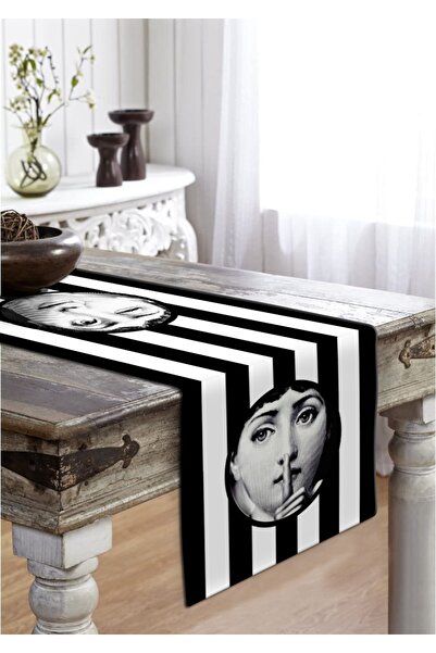 Jungle Modern Dekoratif Fornasetti Yüzü Baskılı Çizgili Runner