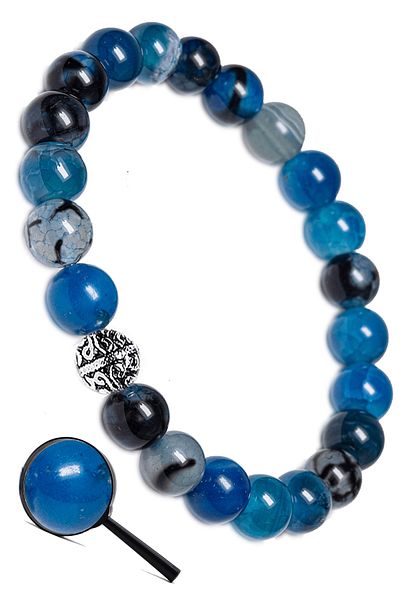 Tesbih Atölyesi Aaa Certified Blue Agate Stone Natural Bracelet - Silver Apparatus