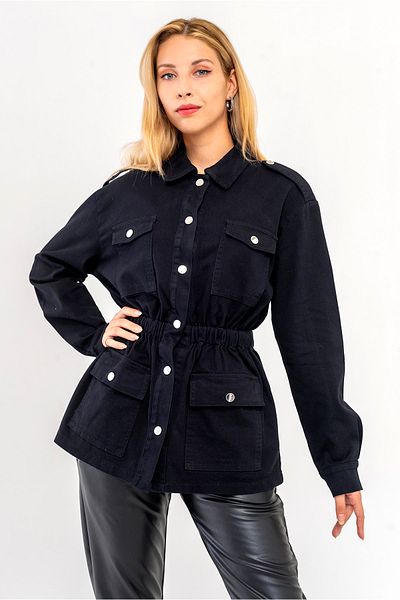 Bold & Young Palton negru din bumbac lycra elastic cu talie cu capsă